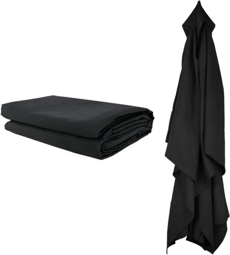 Vista 3 de Toldo rectangular de repuesto para sombrilla con 6 varillas, resistente a la decoloración, tela de poliéster resistente, cubierta de toldo para Negro