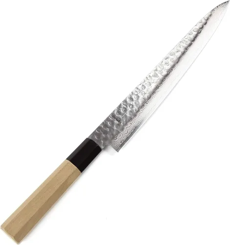 Vista 16 de Cuchillo japonés martillado Damasco VG-10 46 capas de mango de madera de magnolia octogonal, 6 pulgadas (5.906 in)