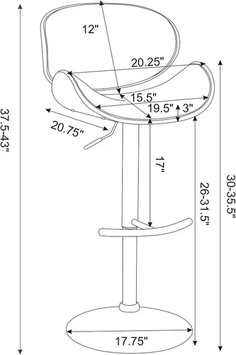 Vista 3 de Coaster Home Furnishings Taburete de bar ajustable negro y nogal 20.75 pulgadas de profundidad x 20.25 pulgadas de ancho x 37.5 pulgadas de alto