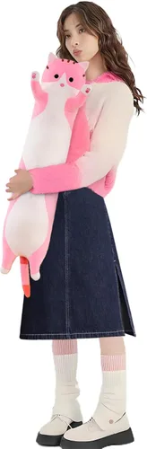 Vista 10 de shangman Bonita muñeca de gato de peluche, bonita almohada de peluche suave de caricaturas, almohada larga para dormir, regalo del día de San Negro