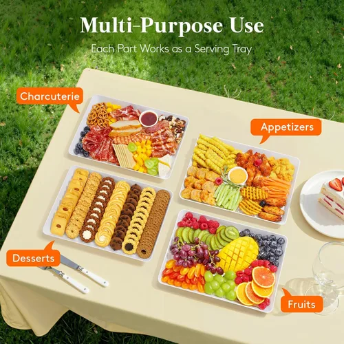 Vista 8 de Lifewit - 4 bandejas de servir para suministros de fiesta, plato de plástico reutilizable para servir alimentos para postres, aperitivos, frutas