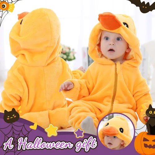 Vista 6 de Disfraz unisex de animal para bebé, con capucha, mameluco para cosplay Amarillo pato