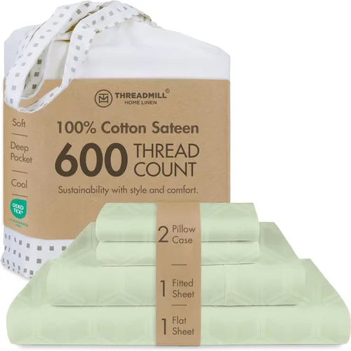 Vista 14 de Threadmill Sábanas de tamaño matrimonial, 100 % algodón puro de 600 hilos, 4 piezas, damasco, gris oscuro, calidad de hotel, sábanas de algodón