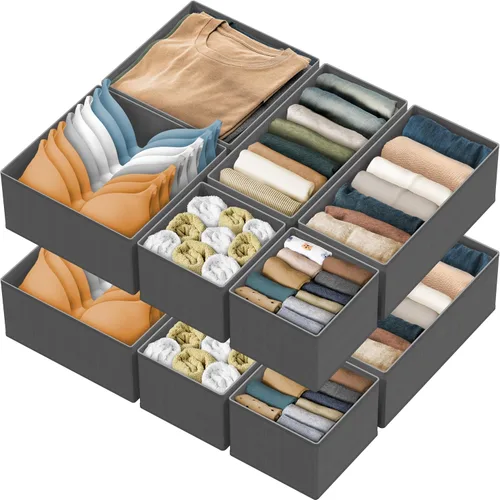Vista 16 de Simple Houseware Organizador de cajones de ropa interior para lencería, ropa interior, brasier, bragas, calcetín, mameluco, juego de 6, gris