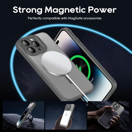 Vista 5 de Funda magnética para iPhone 15 Pro Max con soporte, soporte de cámara con protector de pantalla compatible con Magsafe a prueba de golpes