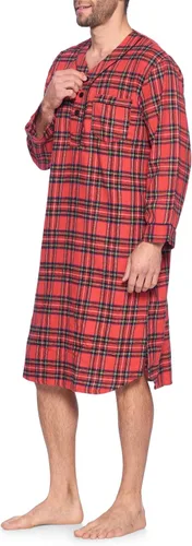 Vista 2 de Ashford Brooks - Camisa de dormir larga de franela con cuadros y cuello henley para hombre
