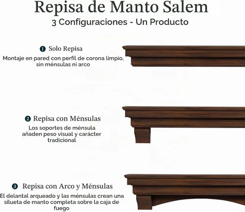 Vista 5 de MANTELSDIRECT Mantels Direct Salem - Repisa de Chimenea de Madera con Ménsulas Arqueadas - Cerezo 48 Pulgadas Estante Rústico de Madera de Pino