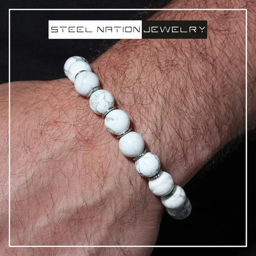 Vista 2 de STEEL NATION JEWELRY Pulseras de cuentas Bolo de acero inoxidable para hombre, ajustables, hipoalergénicas, a elección de estilos y tamaños