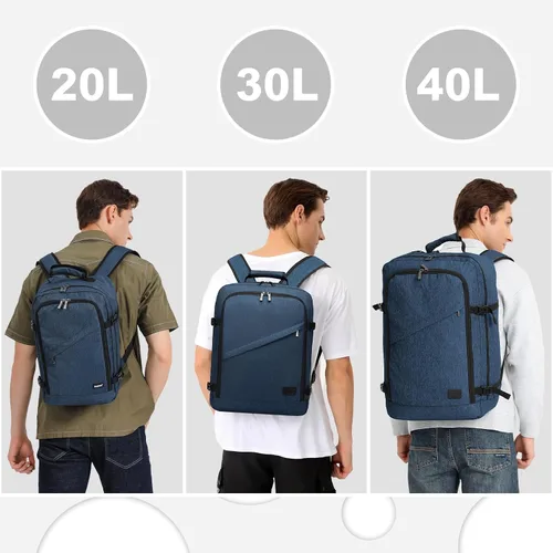 Vista 4 de Kono Mochila de transporte, mochila de viaje aprobada por aerolíneas, mochila impermeable debajo del asiento para vuelo, marino, Mochila casual