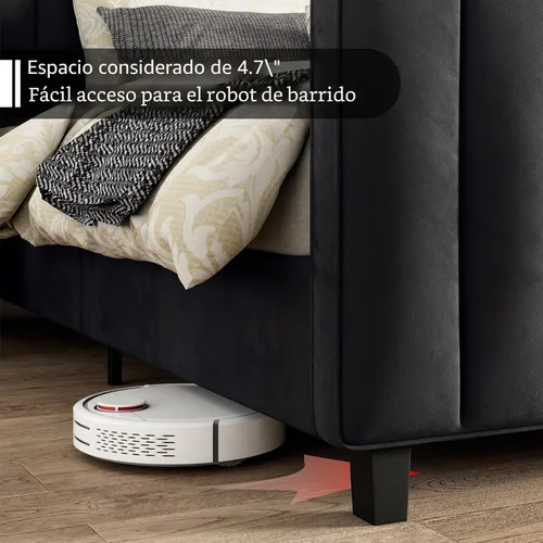 Vista 6 de AMERLIFE Armazón de cama tamaño Queen, plataforma tapizada de terciopelo con cabecera capitonada de canal vertical y pie de cama/respaldo alto, base
