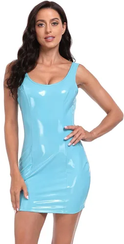 Vista 5 de HDE Minivestido de látex para mujer, de piel sintética, sexy, para club