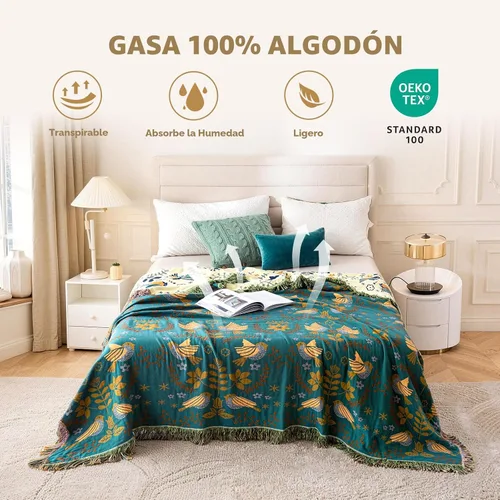 Vista 4 de LUTBM Manta bohemia para sofá de 50 x 60 pulgadas, 100% algodón, suave Animal-pájaro-a
