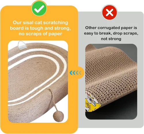 Vista 7 de Cama rascador para gatos 3 en 1, tabla rascador de sisal para gatos, almohadilla ovalada para arañazos de gatos, duradera para rascar, cama redonda