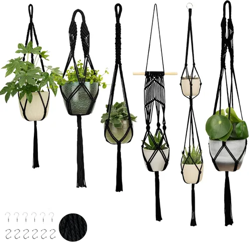 Vista 11 de Nook Theory Paquete de 4 Colgadores de Macramé para Plantas con 8 Ganchos - Macetas Colgantes para Plantas de Interior, Colgadores de Macramé Boho