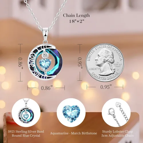 Vista 11 de Collares de cristal para mujer, regalos para aniversario de esposa, regalos de cumpleaños para mujeres, collar de zafiro azul con la frase "I Love