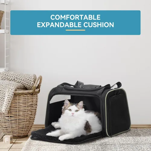 Vista 7 de PETSFIT Transportador de mascotas aprobado por aerolíneas con alfombrilla extensible, transportador de perros para perros pequeños, aprobado por