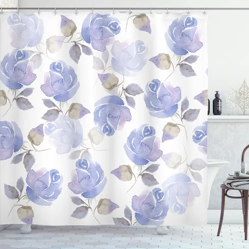 Vista 146 de Ambesonne Decor Collection, juego de cortina con ganchos para regadera Amarillo y marrón