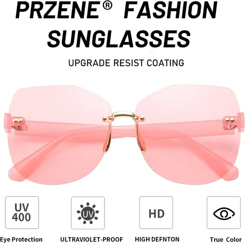 Vista 3 de Przene Lentes de sol sin montura para mujeres y hombres, vintage, rectangulares, sin marco, protección UV, para mujeres y hombres, para mujeres