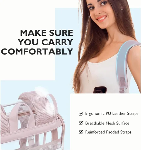Vista 4 de mommore Mochila transparente resistente de PVC grueso con bolsa para lápices, 2 compartimentos, mochila transparente