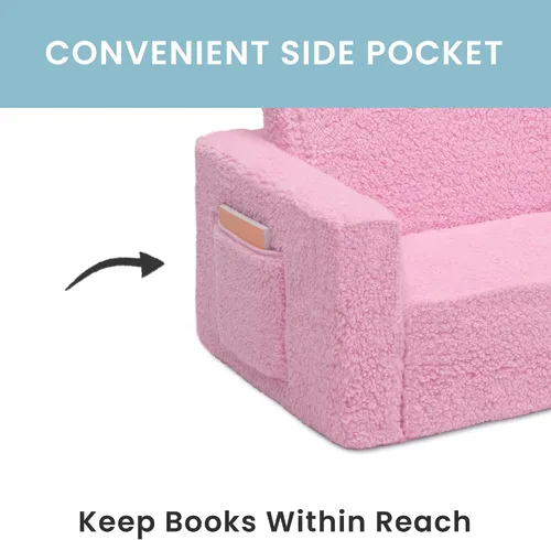 Vista 18 de Delta Children Cozee - Sofá convertible 2 en 1 de sherpa abatible para niños, color rosa