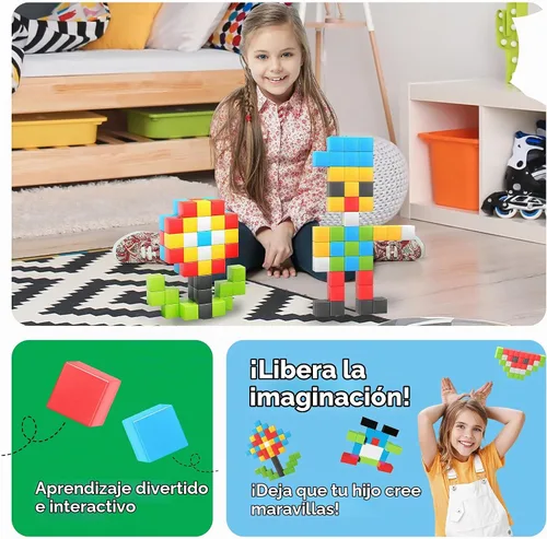 Vista 5 de PicassoTiles Juego de Construcción de Cubos de Rompecabezas Magnéticos de 60 Piezas, Bloques 3D de 1 Pulgada, Juguete de Construcción STEM