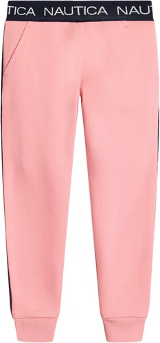 Vista 13 de Nautica Pantalones deportivos con logotipo para niña, pantalones deportivos de forro polar con puños acanalados y bolsillos laterales funcionales