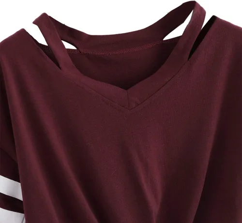 Vista 3 de SweatyRocks Camiseta corta de manga corta con cuello en V y nudo frontal para mujer