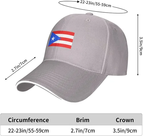 Vista 6 de Gorra de béisbol con diseño de bandera de Puerto Rico para hombres y mujeres, sombrero casual de lengua de pato casquette