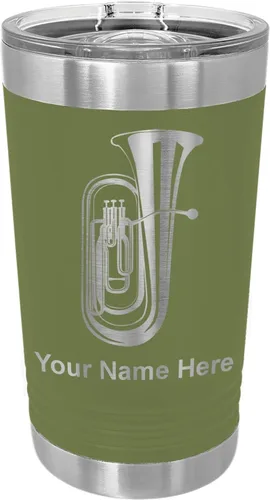 Vista 6 de LaserGram Vaso de pinta aislado al vacío de 16 onzas, tuba, grabado personalizado incluido (negro) Engraved Gift for Tuba Players, Vacuum