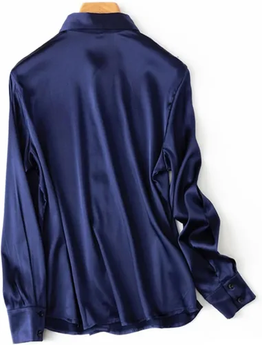 Vista 4 de Women's Satin Silk Buttons Down Long Sleeve Solid Dress Shirts Top Soft Blouse Collar Office Work