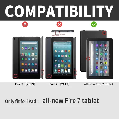 Vista 2 de Funda para tablet Fire 7 (12ª generación, versión 2022), delgada, a prueba de golpes, delgada, de piel sintética, con función de apagado/encendido
