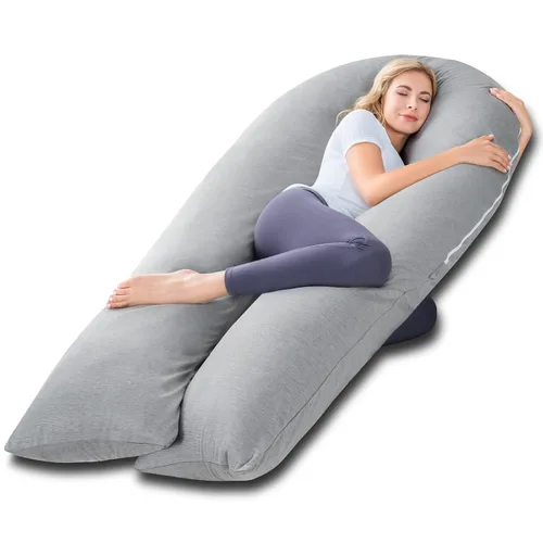 Vista 10 de Meiz - Almohadas de embarazo refrescantes para dormir, almohada corporal de maternidad para mujer embarazada, en forma de U, con funda de jersey