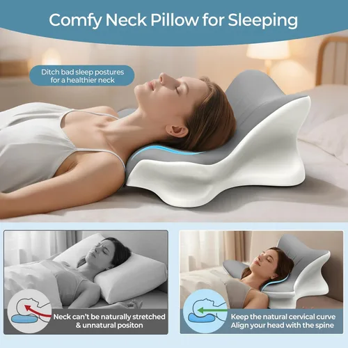 Vista 6 de Almohada cervical para el cuello para aliviar el dolor, almohada de lectura ergonómica para la cama, almohada de soporte de espalda de cuña de Gris