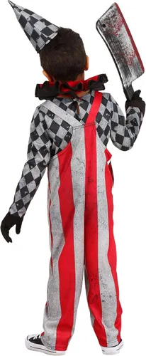Vista 3 de Disfraz de payaso de circo malvado para niños, camisa, overol, cuello, sombrero