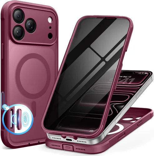 Vista 83 de BERFY Funda para iPhone 17 Pro Max, compatible con MagSafe, protector de pantalla de vidrio integrado, protección de cámara, funda de cuerpo