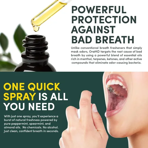 Vista 5 de OraMD Spray bucal seco extra fuerte, spray de aliento fresco menta, tratamiento para el mal aliento para adultos, de larga duración, natural, sin