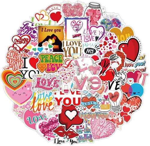 Vista 3 de Calcomanías de amor de vinilo, paquete de 50 calcomanías de amor para el día de San Valentín y calcomanías para laptop, automóvil, equipaje, botella