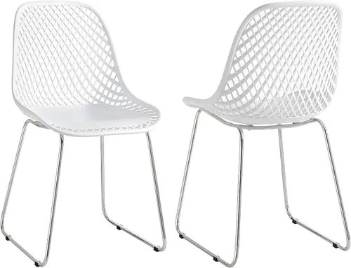 Vista 13 de Juego de 2 sillas de comedor modernas de plástico, sillas estables de cocina para interiores y exteriores con patas de metal para cafeterías