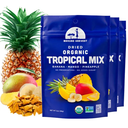 Vista 12 de Mavuno Harvest Paquete variado de frutas secas orgánicas, mango seco, papaya, piña, plátano, yaca y mezcla tropical, saludable, vegano, sin azúcar