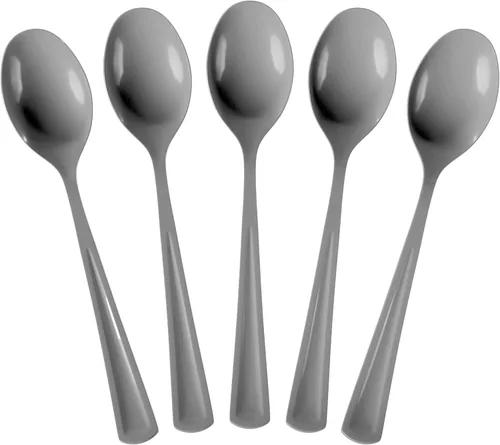 Vista 8 de Party Solids Cucharas de plástico negras, 100 piezas, cucharas negras, utensilios desechables, juego de cubiertos de plástico resistente