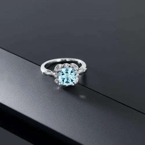 Vista 79 de Gem Stone King Anillo de compromiso de plata de ley 925 de 0.315 in con piedra natal y zafiro blanco creado Anillo de compromiso de boda