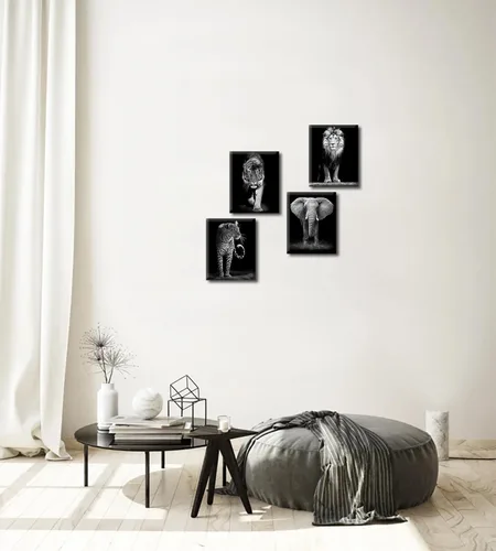 Vista 6 de Lienzo decorativo para la pared de vida silvestre en blanco y negro, juego de 4 pósteres enmarcados de animales de safari africanos, 8 x 10