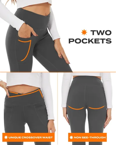 Vista 144 de TNNZEET Leggings acampanados negros para mujer, pantalones de yoga cruzados con bolsillos, corte de bota, leggings acampanados