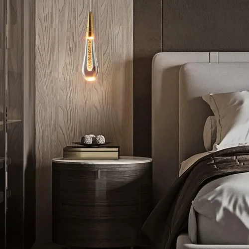 Vista 2 de Lámpara de pared para cabecera de dormitorio, moderno aplique de pared LED de cristal de 5 W con kit de metal plateado, lámpara de ambiente