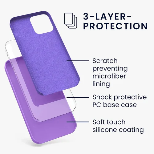 Vista 2 de kwmobile Funda compatible con Apple iPhone 12 Pro Max, funda de silicona TPU con acabado suave, color morado orquídea