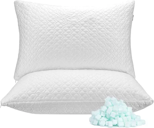 Vista 17 de Rainmr Almohada de cama tamaño Queen para dormir, almohadas ajustables de espuma viscoelástica triturada con funda de almohada refrescante lavable