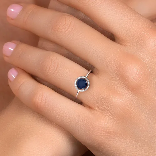 Vista 38 de Gem Stone King Anillo de compromiso de boda de oro blanco de 10 quilates con piedra natal y halo de diamantes Redondo de 0.236 in Anillo de oro
