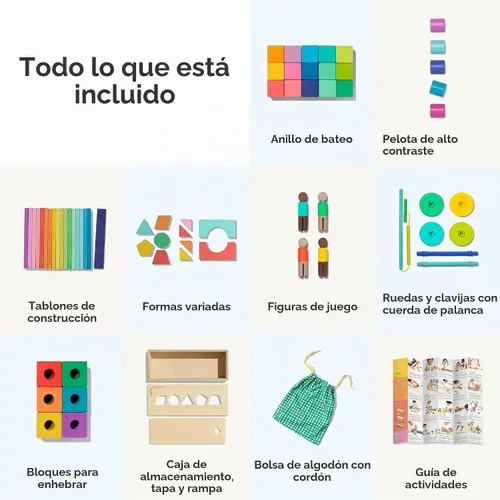 Vista 5 de LOVEVERY El Juego de Bloques Bloques de Construcción de Madera Maciza y Formas + Caja de Almacenamiento de Madera, 70 Piezas, 18 Colores, Más
