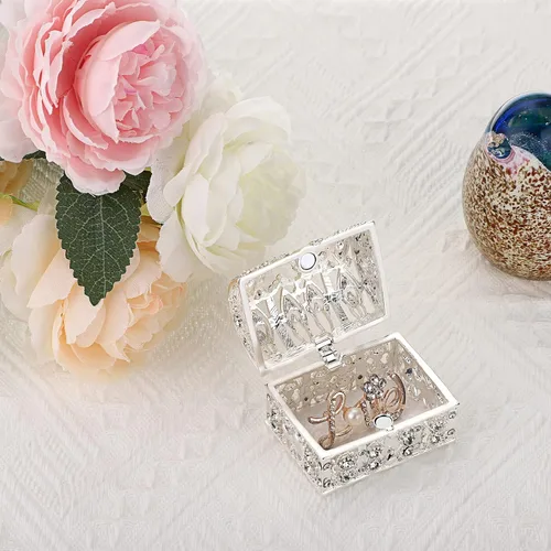 Vista 5 de ELLDOO Caja de tesoro con grabado floral, caja de joyería con grabado floral, caja de recuerdos, anillo y aretes, caja organizadora