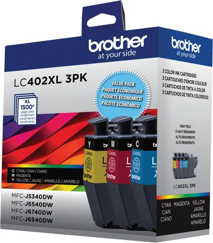 Vista 5 de Brother Genuine LC402XL 3PK Paquete de 3 cartuchos de tinta de alto rendimiento, cian, magenta y amarillo, negro